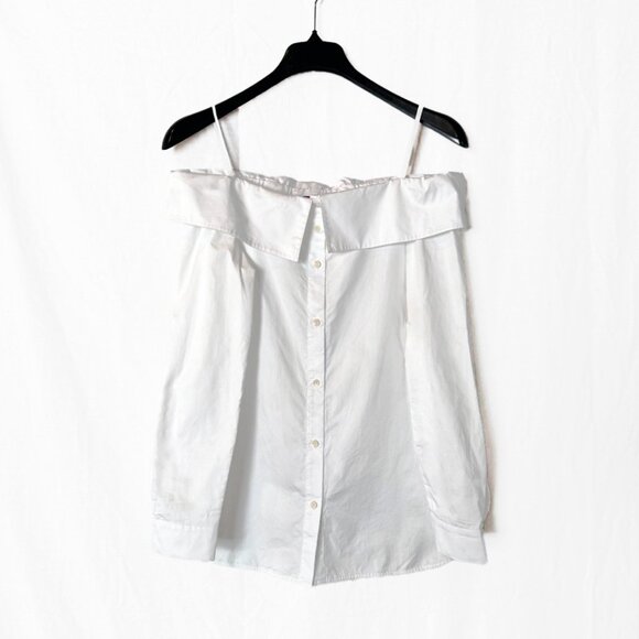 Tibi Off-Shoulder White Cotton Poplin Button-Down Shirt – Size 4 - Picture 3 of 7